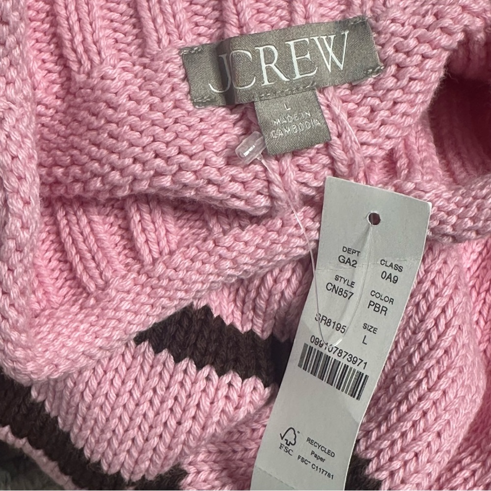 J. Crew 2025 Rollneck Sweater | Pink and Brown Stripe - Picture 3 of 8